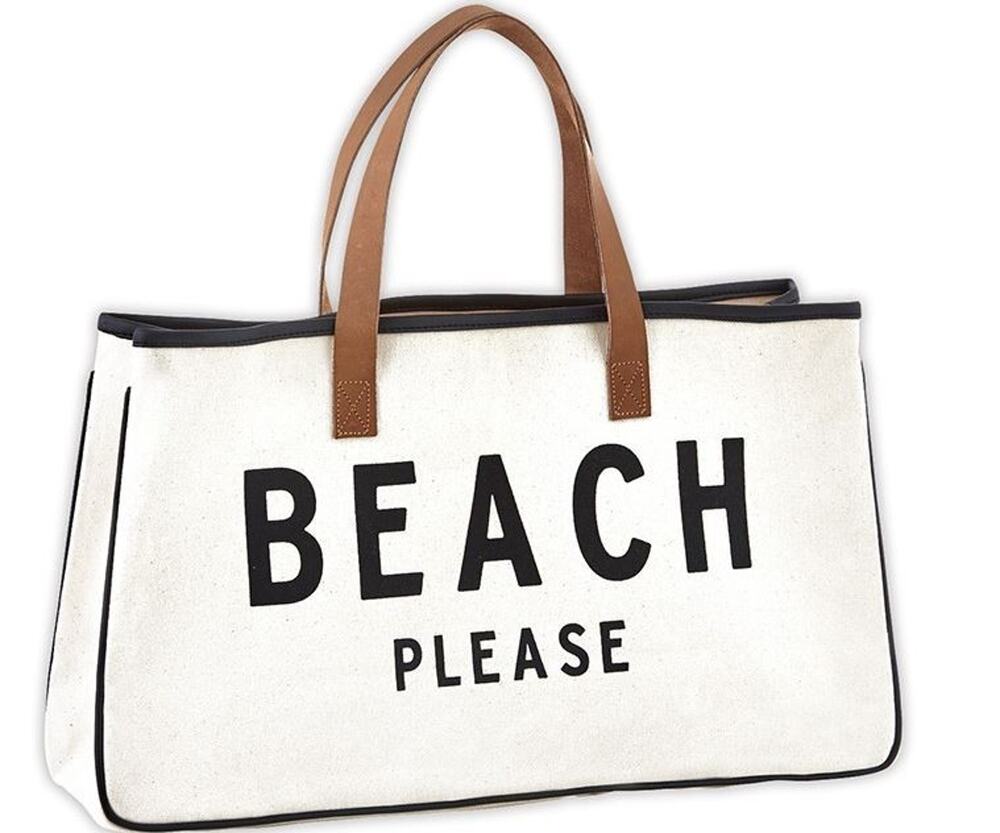 Santa Barbara Design Studio Beach Please Canvas Tote Bag Leather Handles NWOT